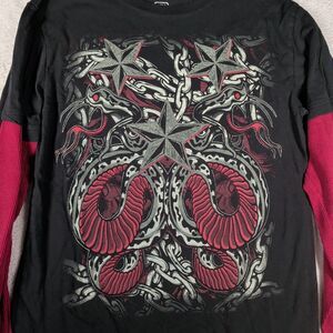 MMA Elite Waffle Knit Shirt Men's Medium Y2K Graphic SNake Steel Chain Long Slv